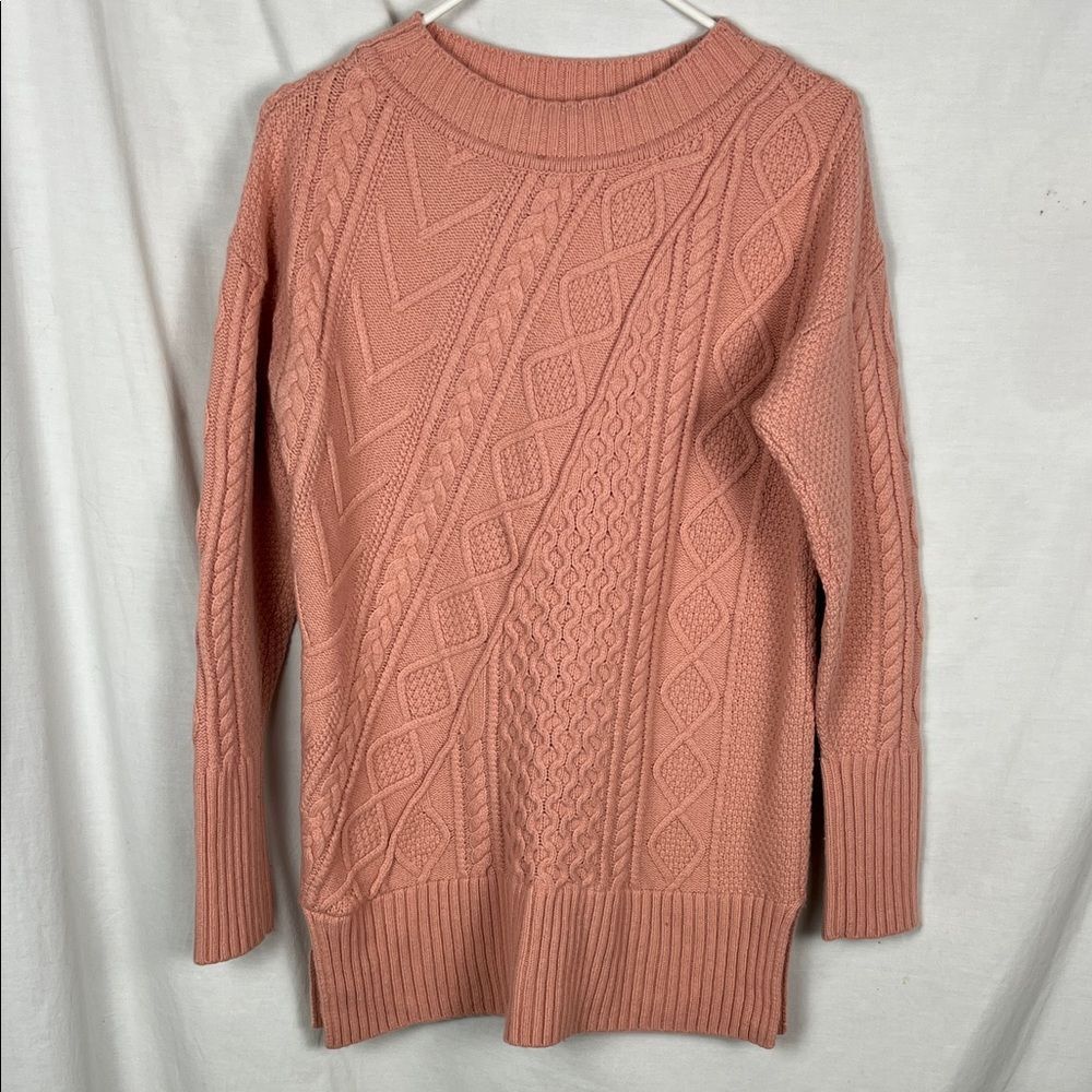 J. Crew Pink Wool Blend Thick Knit Mock Neck Sweater